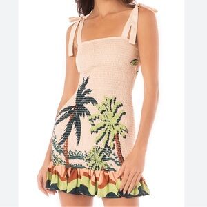 🌴 Maaji Palm Glow Lua Smocked Mini Dress / Cover-Up | NWOT | Size L (Runs Small)